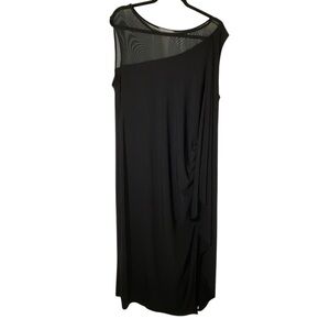 Kate & Mallory  Women sz XL Stretch Mesh asymetrical shoulder Black Midi Dress